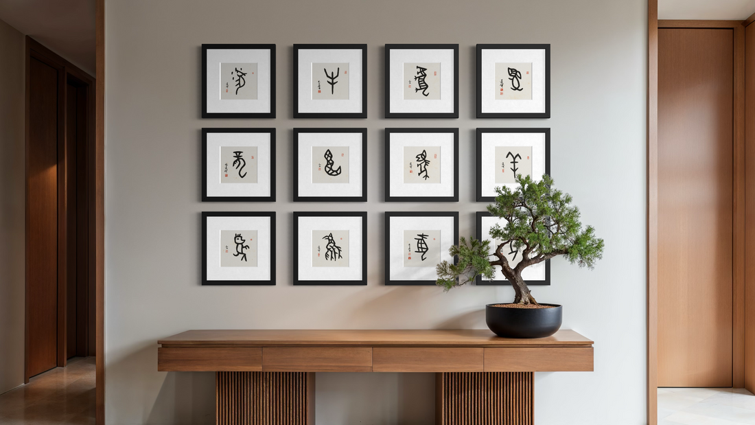 The Twelve Guardians: Zodiac Symbols in Brush & Ink